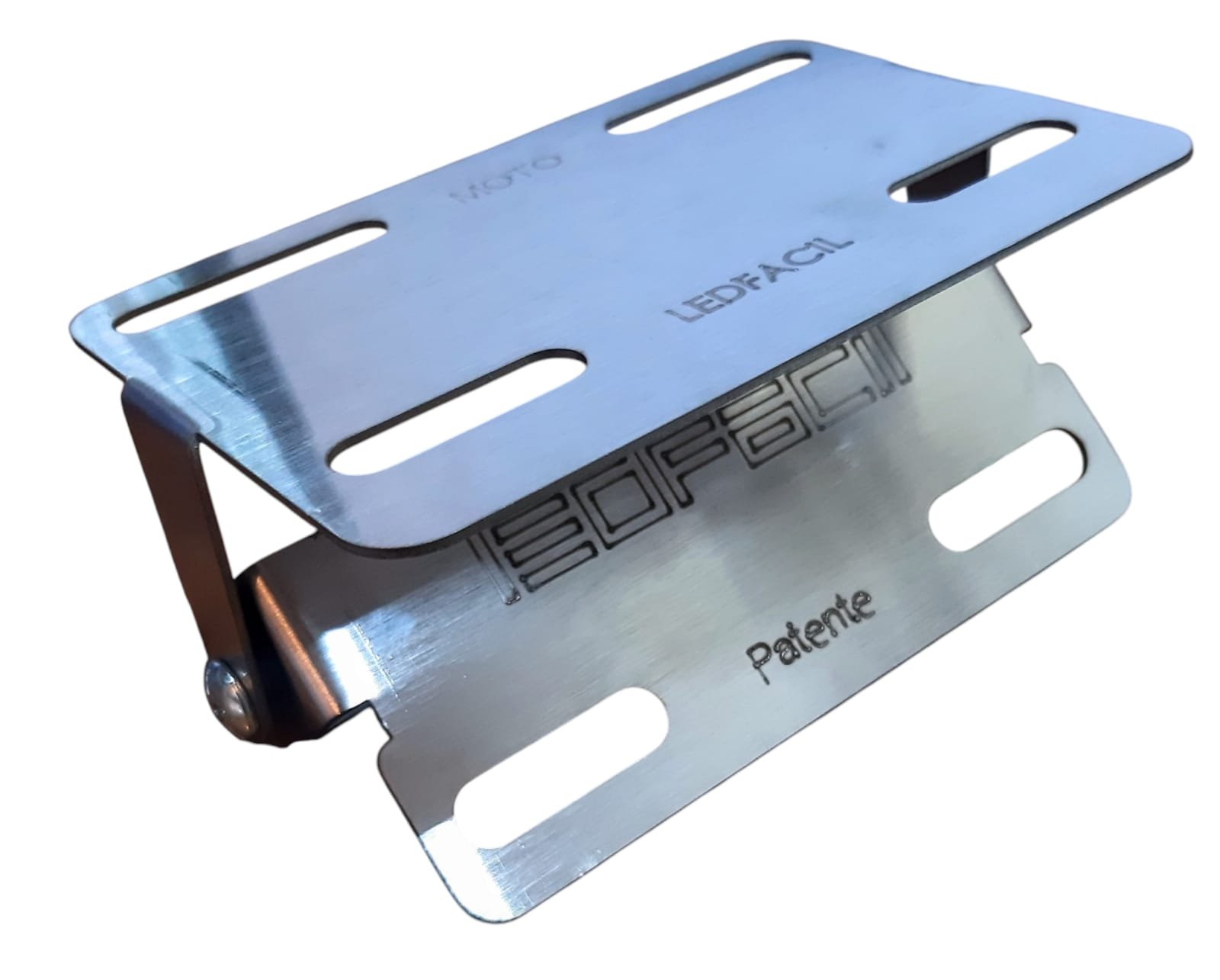 Porta Patente Rebatible tipo enduro para leds de Ledfacil. Acero Inoxidable. Universal.